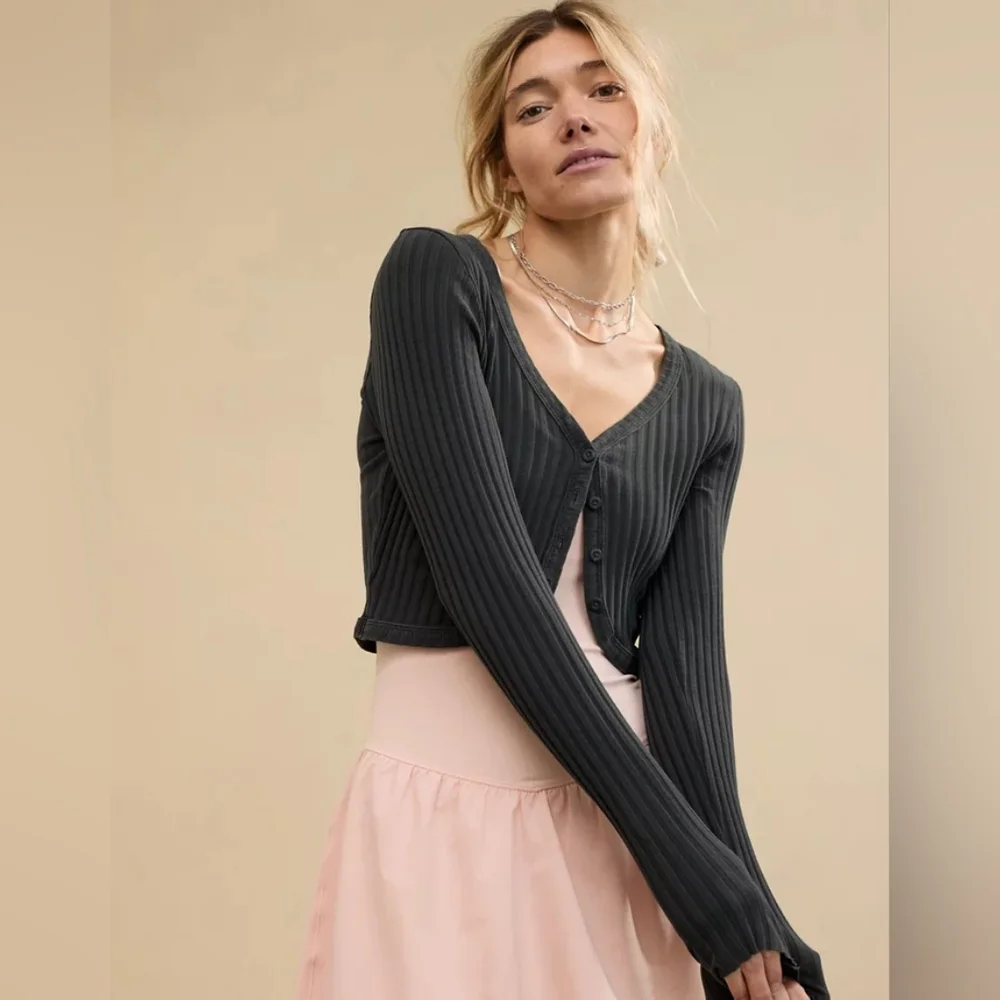 Aerie Cropped Ribbed Cardigan - Picture 1 of 7